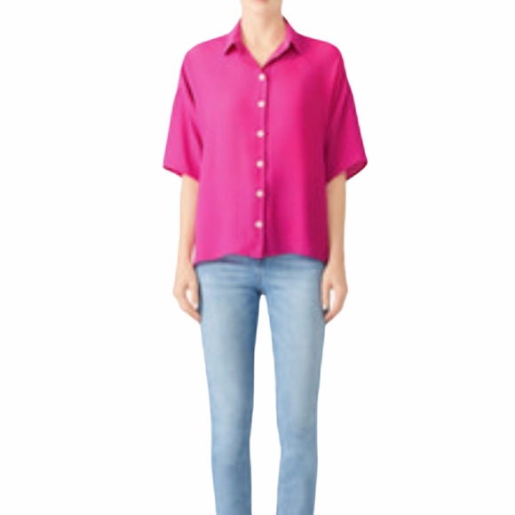 Amanda Uprichard Hot Pink Calton Button-down Top - Picture 2 of 10